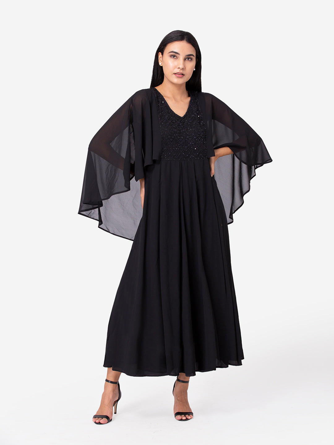 Porsorte Womens Partywear Black Maxi Dress