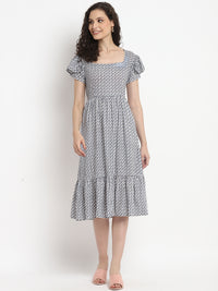Porsorte Womens Ditsy Print White bluse Knee lenght Flap Sleeve Dress