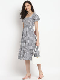Porsorte Womens Ditsy Print White bluse Knee lenght Flap Sleeve Dress