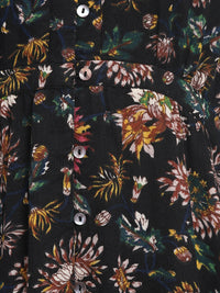 Porsorte Womens Floral Print Black Puff Sleeve Midi Dress