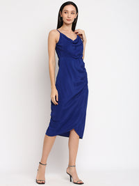 Porsorte Womens Partywear Cowl Neck Blue Midi Dress