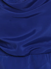 Porsorte Womens Partywear Cowl Neck Blue Midi Dress