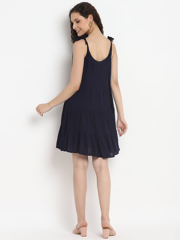Porsorte Womens Navy Blue Sleeveless Rayon Casual Dress
