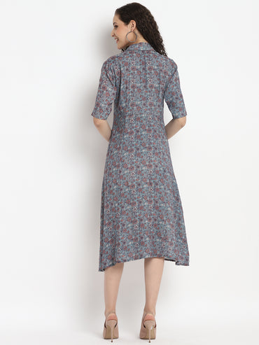 Porsorte Womens Loose Fit Ditsy Print Rayon Shirt Dress