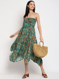 Porsorte Womens Green Printed High Low Tube Dress