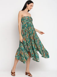Porsorte Womens Green Printed High Low Tube Dress