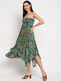 Porsorte Womens Green Printed High Low Tube Dress