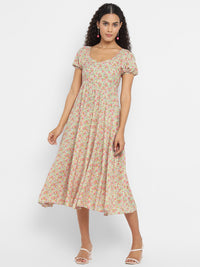 Porsorte Womens Flared Rayon Printed Orange Casual Dress