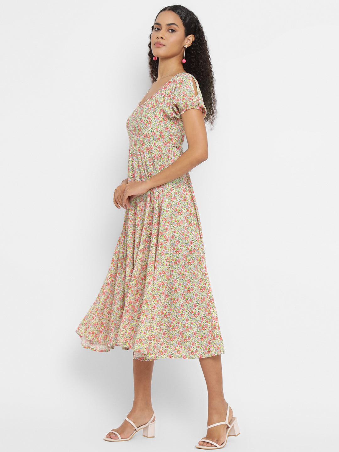 Porsorte Womens Flared Rayon Printed Orange Casual Dress