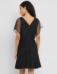 Porsorte Womens Aline Black Fit and Flare Embellished Party Dress