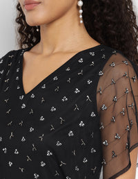 Porsorte Womens Aline Black Fit and Flare Embellished Party Dress