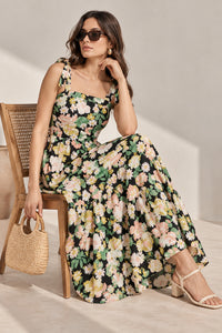 Women Floral Printed Spaghetti Strap Tiered Maxi Dress