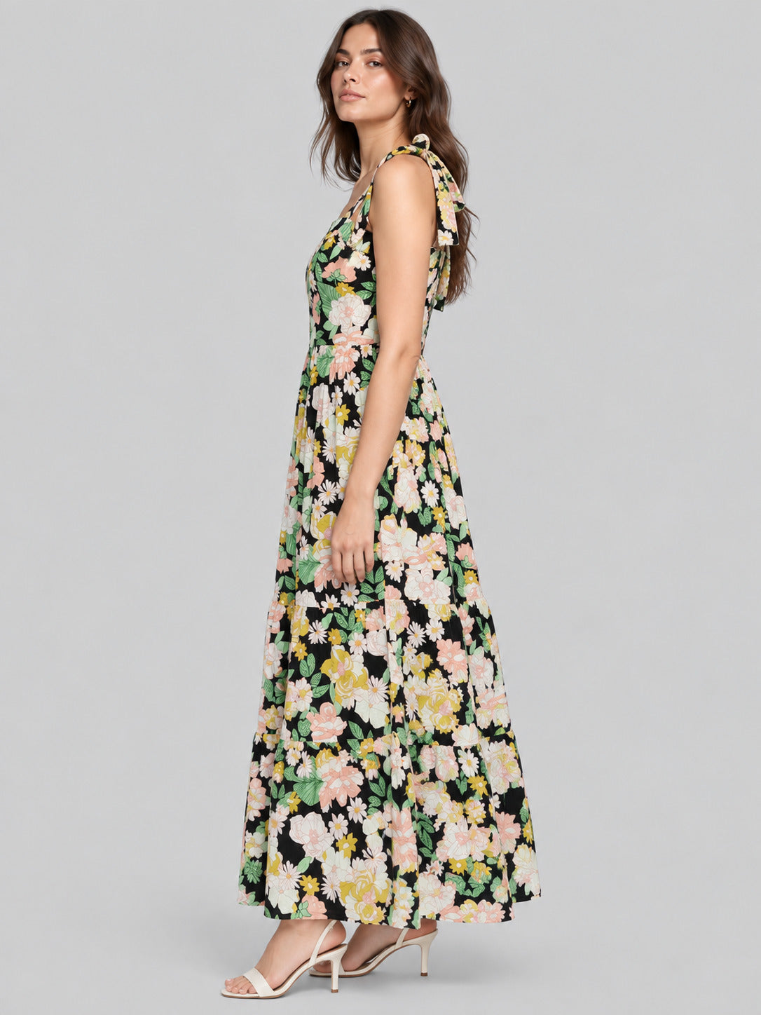 Women Floral Printed Spaghetti Strap Tiered Maxi Dress