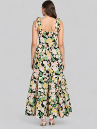 Women Floral Printed Spaghetti Strap Tiered Maxi Dress