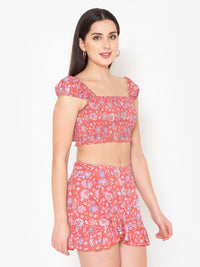 Porsorte Womens Red Rayon Floral Printed Flap Skirt