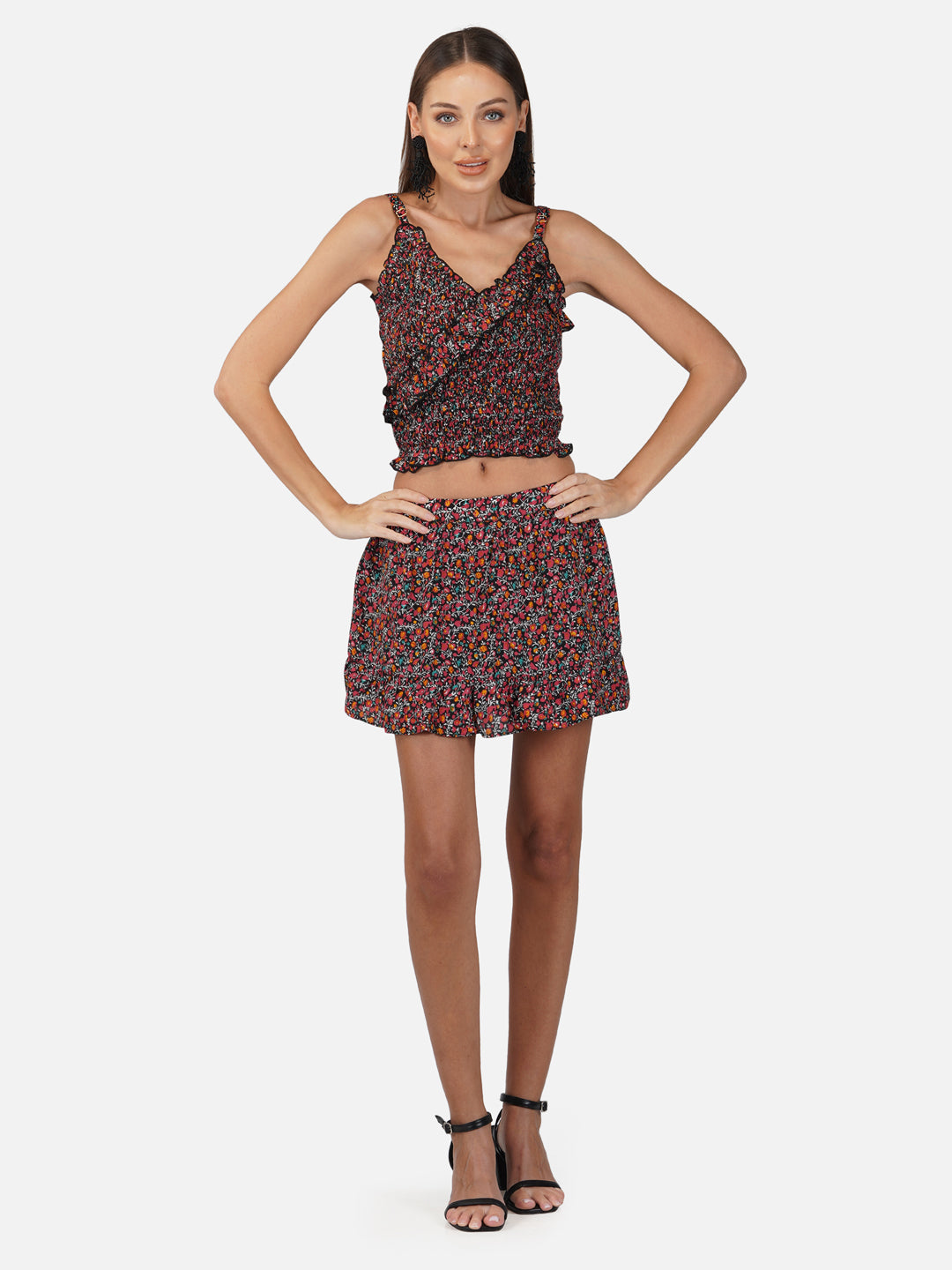 Porsorte Womens Rayon Red Ditsy Print Kansai Casual Skirt