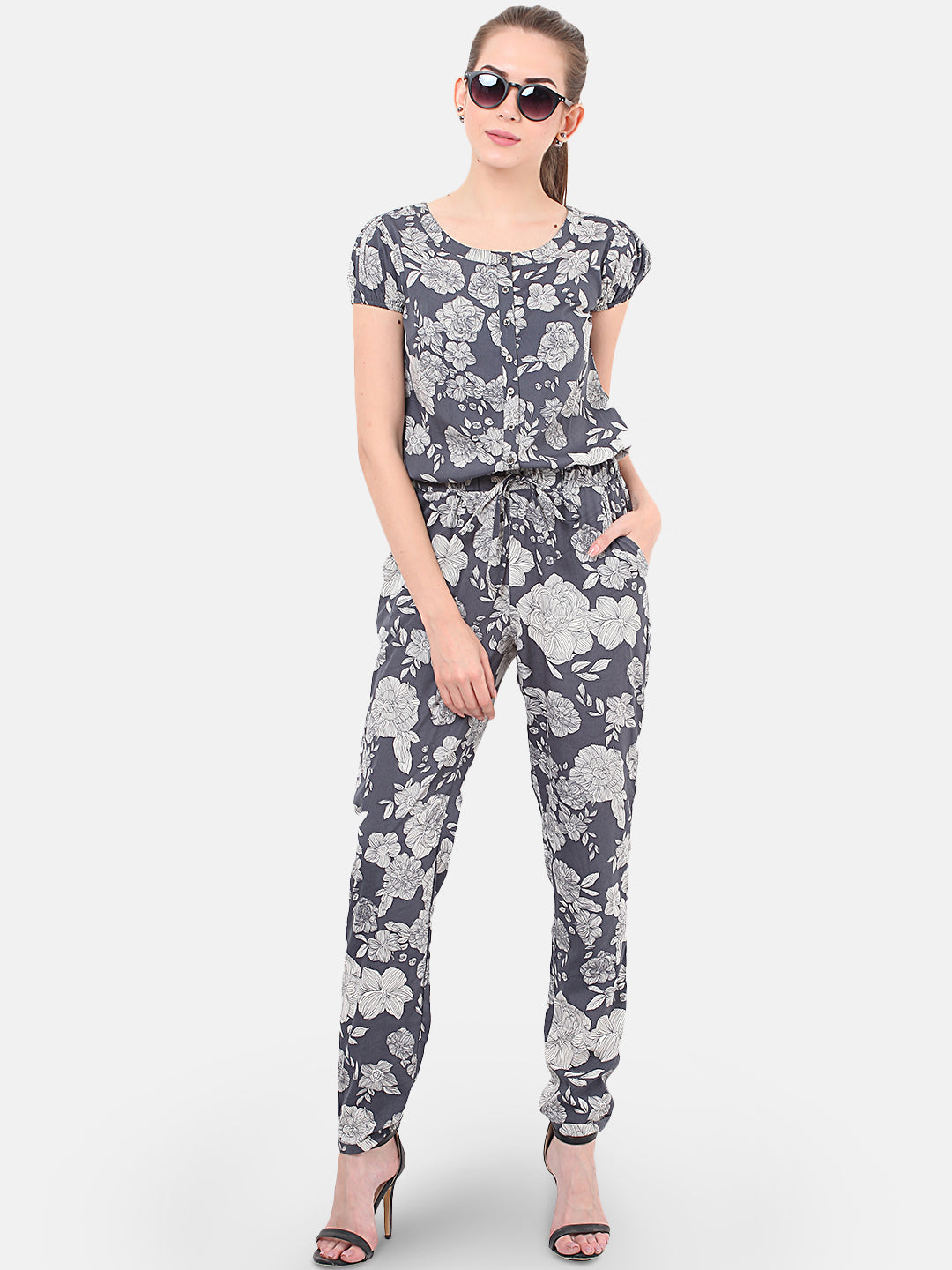 Porsorte Floral printed Grey Off White Jumpsuit