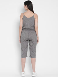 Porsorte Womens Spagetti Straps Poly Crepe Grey Printed Cullotes Jumpsuit