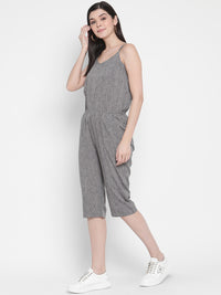 Porsorte Womens Spagetti Straps Poly Crepe Grey Printed Cullotes Jumpsuit