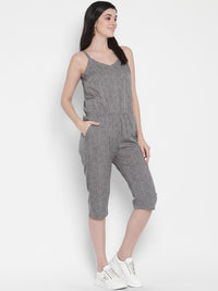 Porsorte Womens Spagetti Straps Poly Crepe Grey Printed Cullotes Jumpsuit