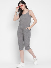 Porsorte Womens Spagetti Straps Poly Crepe Grey Printed Cullotes Jumpsuit