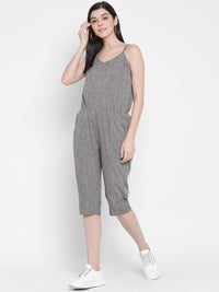 Porsorte Womens Spagetti Straps Poly Crepe Grey Printed Cullotes Jumpsuit
