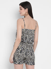 Porsorte Womens Spagetti Straps Multi Colored Printed Poly Crepe Playsuit