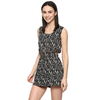 Porsorte Women Sleeveless Blackwhite Printed Polyester Crepe Playsuit