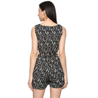Porsorte Women Sleeveless Blackwhite Printed Polyester Crepe Playsuit