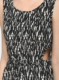Porsorte Women Sleeveless Blackwhite Printed Polyester Crepe Playsuit