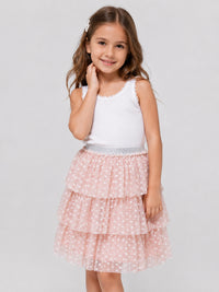 Hoop Hippo Peach Gold Polka Dot Cotton Voile Lace Layered Skirt