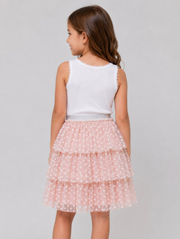 Hoop Hippo Peach Gold Polka Dot Cotton Voile Lace Layered Skirt