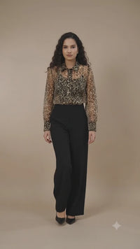 Porsorte Womens Organza Cheetah Print Button Down Shirt (No Inner)