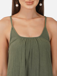 Porsorte Womens Cotton Gauze Olive Green Casual Strappy Dress