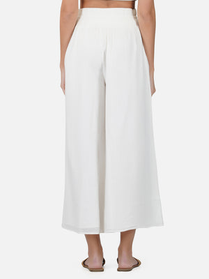Porsorte Womens Cotton Voile Offwhite Flarred Casual Pant