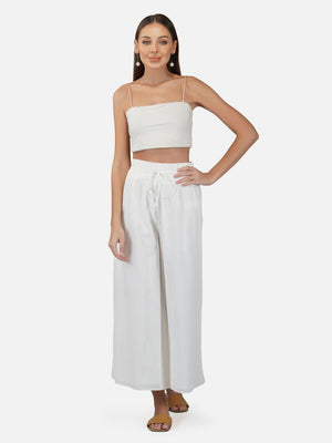 Porsorte Womens Cotton Voile Offwhite Flarred Casual Pant