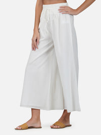 Porsorte Womens Cotton Voile Offwhite Flarred Casual Pant