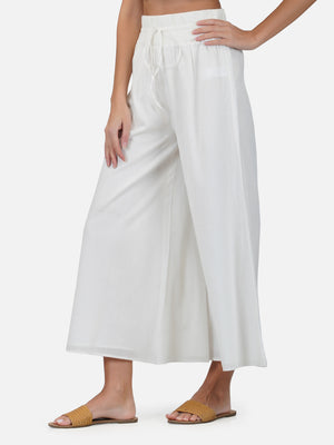 Porsorte Womens Cotton Voile Offwhite Flarred Casual Pant