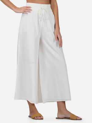 Porsorte Womens Cotton Voile Offwhite Flarred Casual Pant