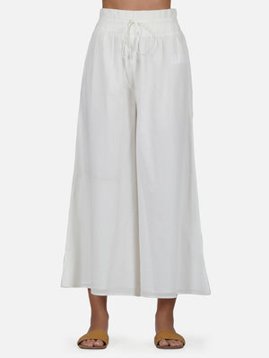 Porsorte Womens Cotton Voile Offwhite Flarred Casual Pant