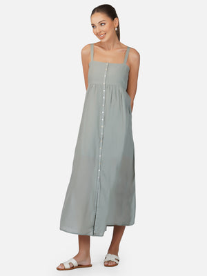 Porsorte Womens Cotton Voile Grey Casual Button Down Sleeveless Dress