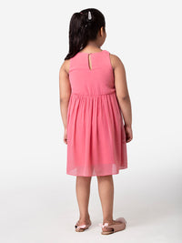 Hoop Hippo Kids Pink Laser Cut Floral Cotton Voile Top Dress