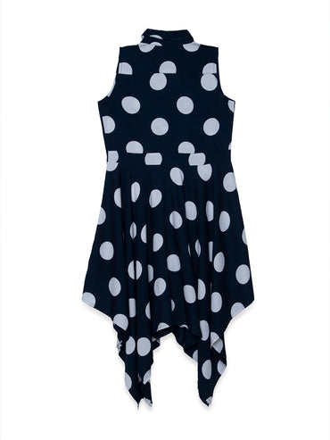 Hoop Hippo Navy White Polka Dot Rayon Shirt Dress