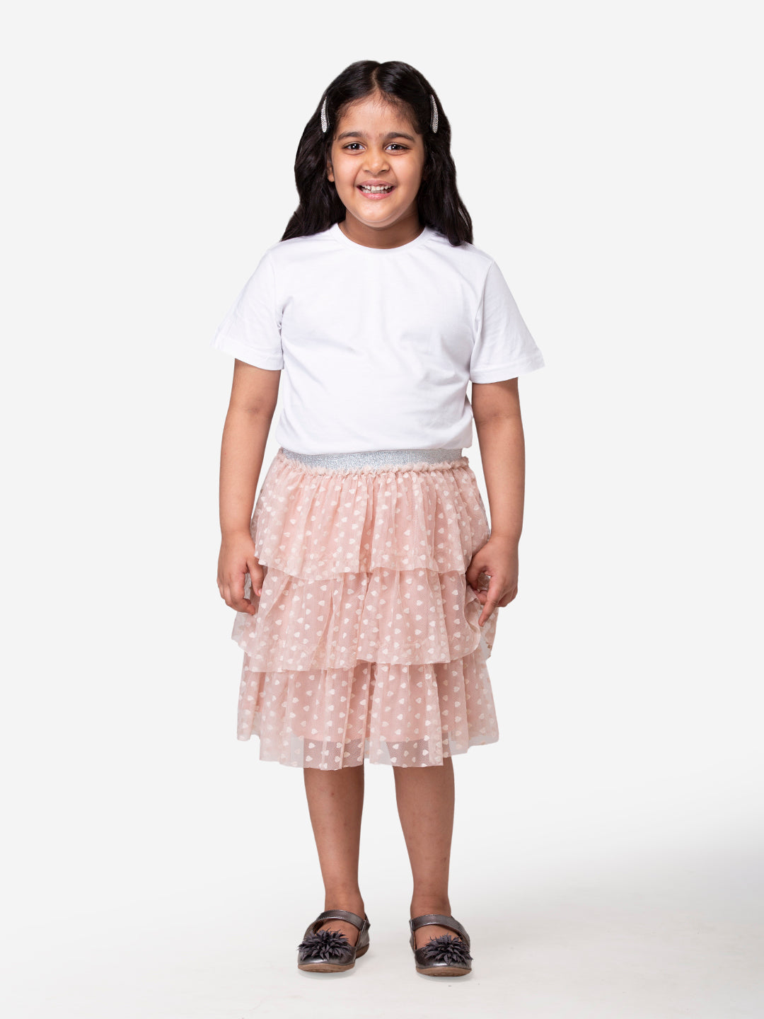 Hoop Hippo Kids Peach Gold Polka Dot Cotton Voile Lace Layered Skirt