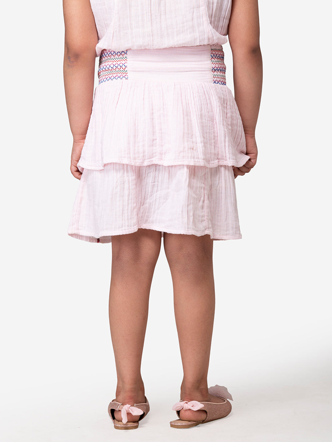 Hoop Hippo Cotton Gauze Pink WHite Girls Skirt