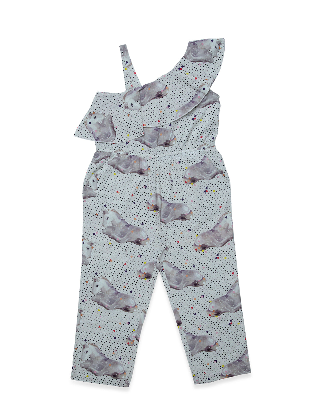 Hoop hippo Girls Sandprint Cotton Linen Jumpsuit