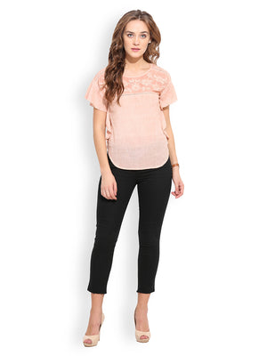 PORSORTE Women's Cotton Beige Hand Embroidery Top - www.porsorte.in