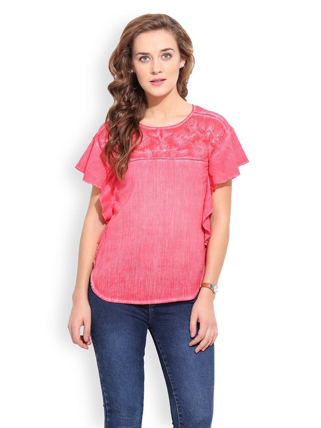 PORSORTE Women's Cotton Red Hand Embroidery Top - www.porsorte.in