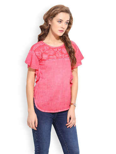 PORSORTE Women's Cotton Red Hand Embroidery Top - www.porsorte.in