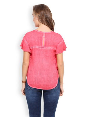 PORSORTE Women's Cotton Red Hand Embroidery Top - www.porsorte.in